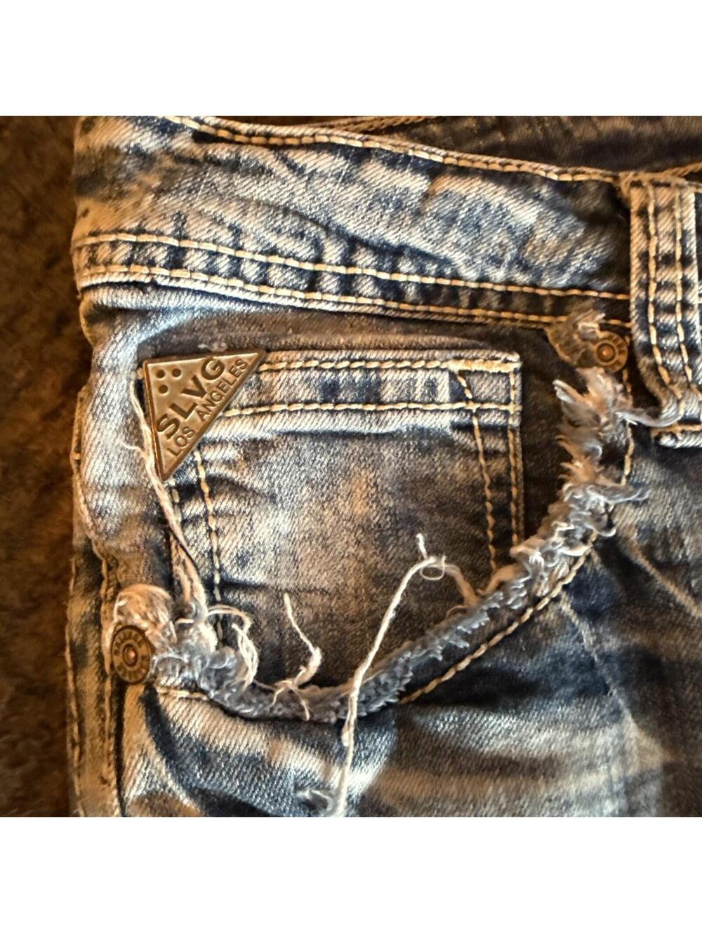 Vtg Y2K Salvage Supply Jeans Mens 30x30 Blue Slim Straight Havoc Stretch - Picture 11 of 13